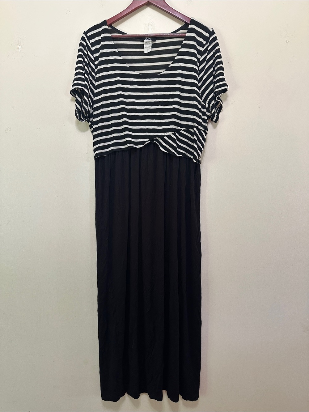 LUCY DIAMONDS Black & White Striped Maxi Dress with Solid Black Skir